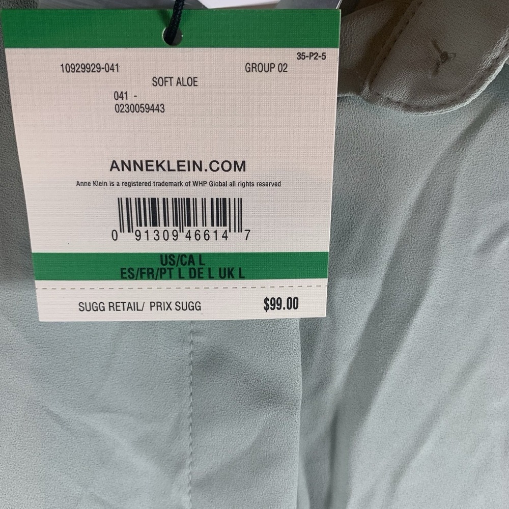 Anne Klein Women's Button Up Top L Blouse Green Aloe lagenlook Oversized NWT‎ - Picture 5 of 9
